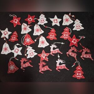 Christmas Ornaments Wooden Hanging Decorations Red White Reindeer Trees 26 Pack